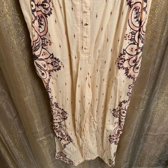 Free People Setting Sun Ivory Pink Purple Paisley Jumpsuit Large - Picture 3 of 12